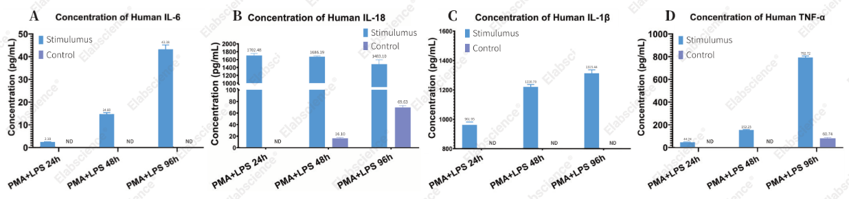 Human cytokines in THP-1 cells after PMA/LPS induction.