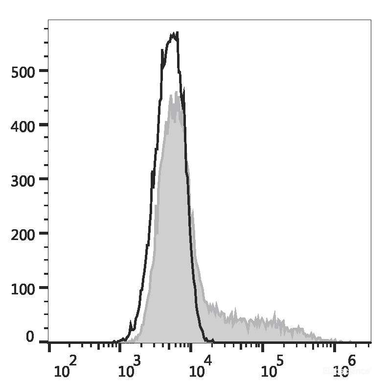 HEK293T cells transiently transfected with pcDNA3.1 plasmid encoding Human CD206 gene are stained with FITC Anti-Human CD206 Antibody (filled gray histogram) or FITC Mouse IgG1, κ Isotype Control (empty black histogram).